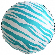 Фольгированный шар (46 см) Круг, Полоски зебры, Голубой